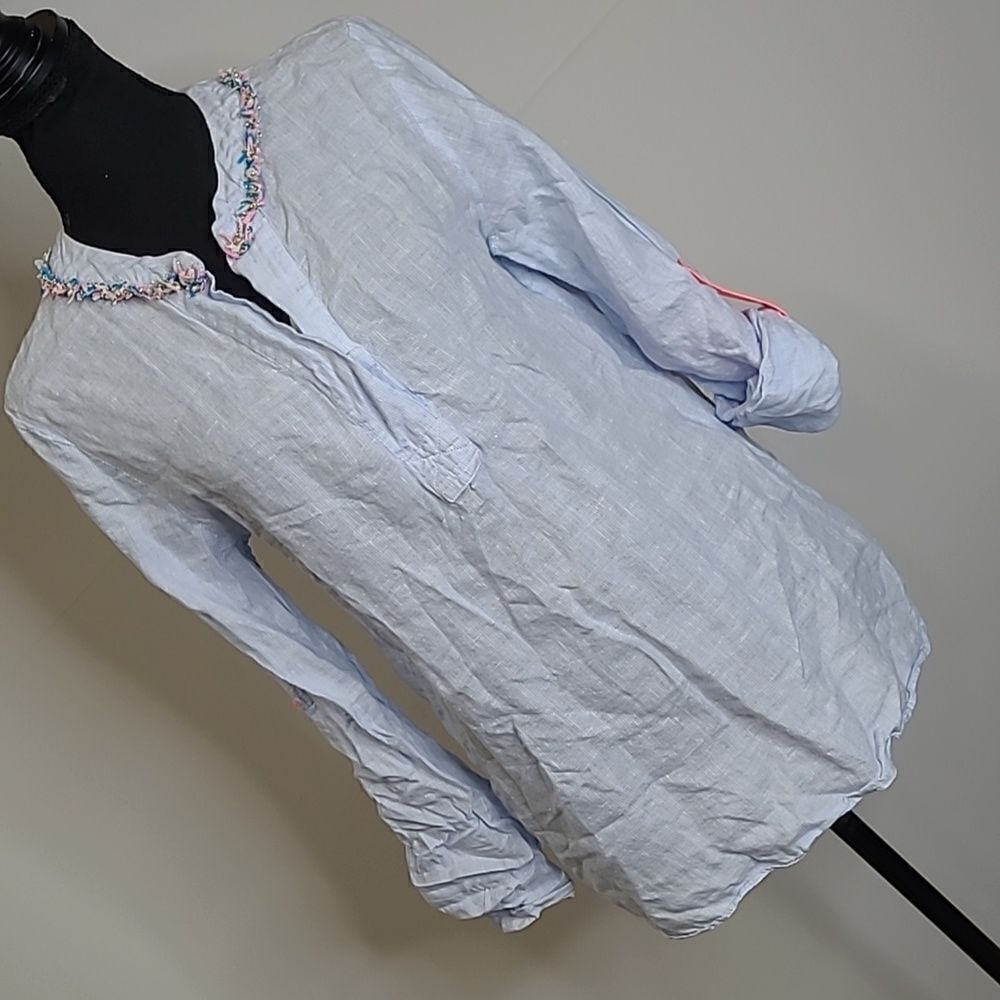 Vilagallo sz 42 100% linen blue white pinstripes with decorative trim